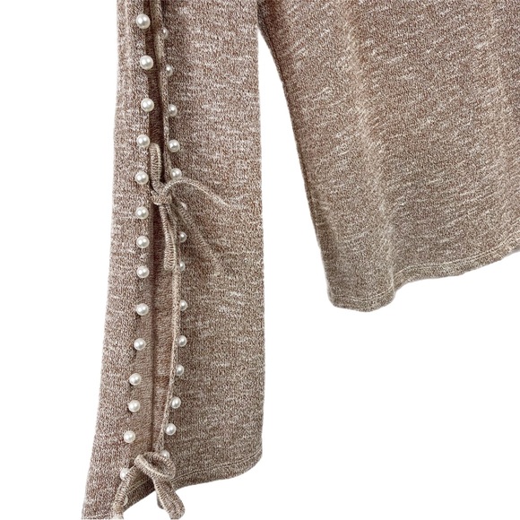 Oeuvre Split Flared Sleeve Pearl Embellished Taupe Sweater S Marled - Picture 2 of 9